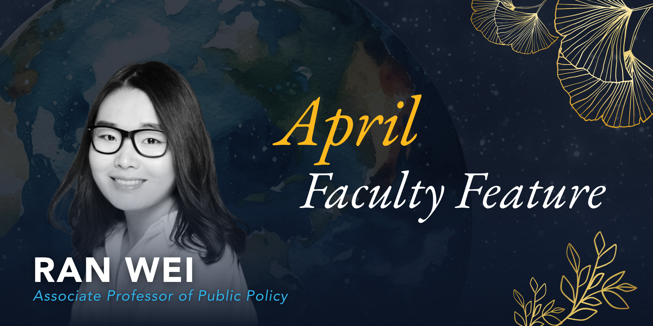 Graphic of Professor Ran Wei for her April Faculty Feature.